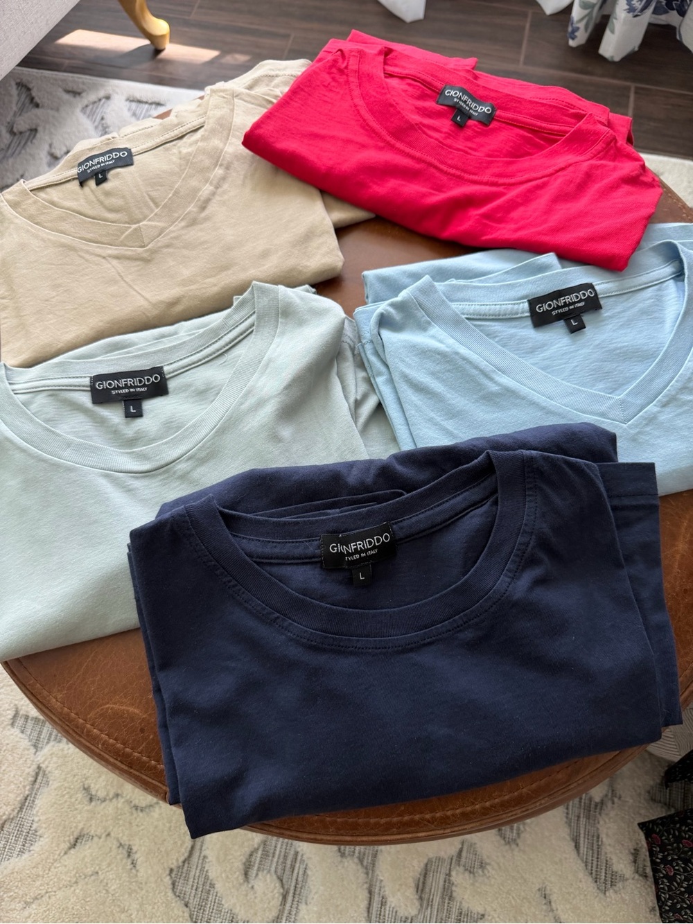 Men's V-Neck & Crewneck Shirt Bundle - Navy, Red, Light Blue, Mint, Beige